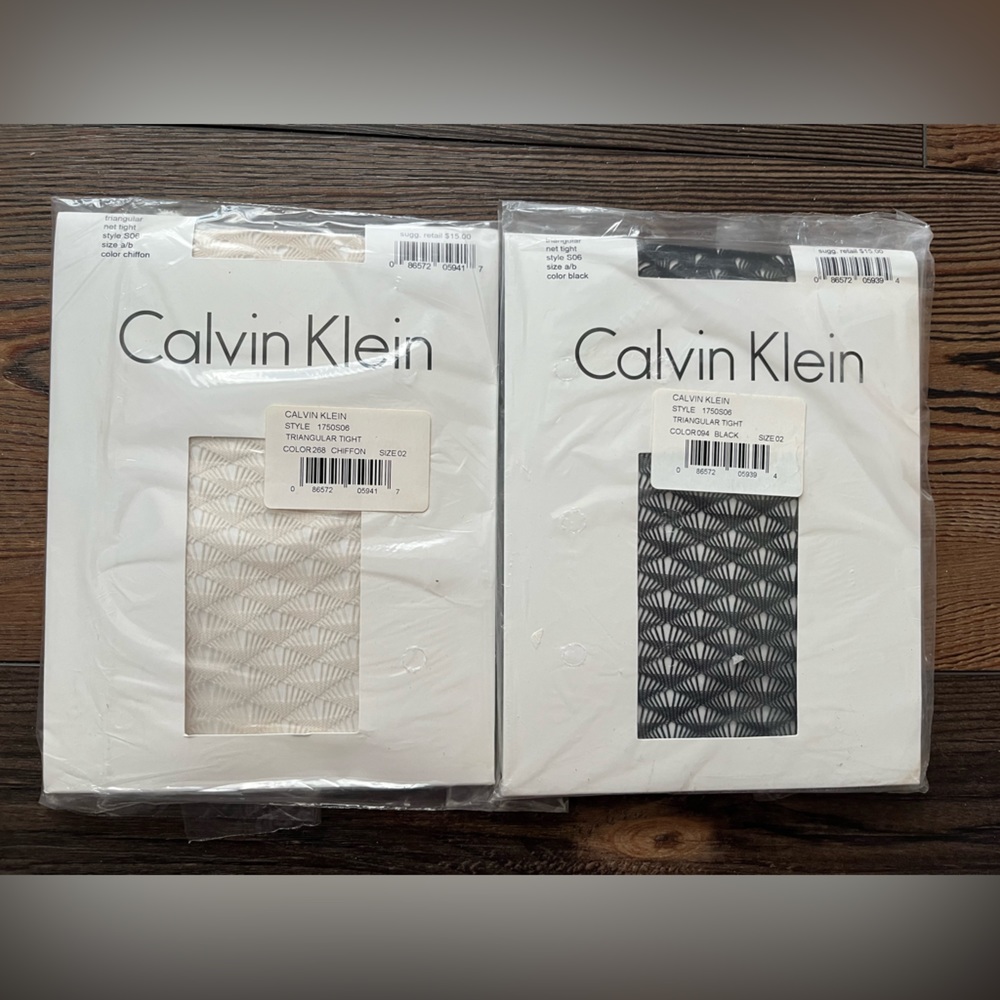 Womens Lot of 2 CALVIN KLEIN Triangular Fish Net Tights Chiffon Black Size a/b